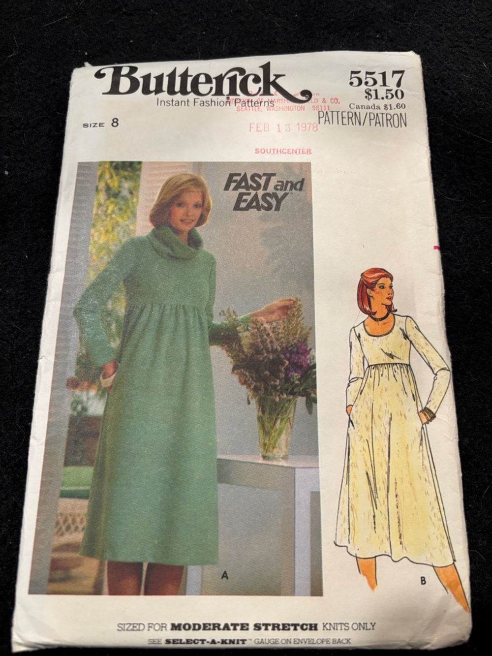 Butter Long-Sleeve Green Cowl-Neck Empire-Waist Dress